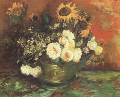 Vincent Van Gogh Bowl with Sunflowers,Roses and other Flowers (nn040 oil painting picture
